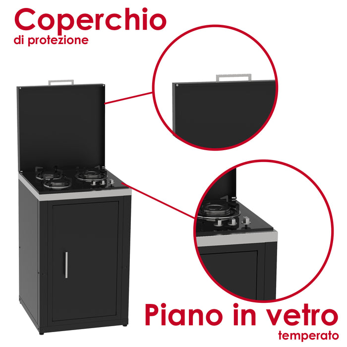 soleilux soleilux set cucina da esterno a gas 2 elementi con 2 cassetti estraibili struttura in acciaio e piano in acciaio inox nero ean 8058753799650