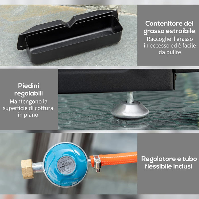 green island piastra barbecue a gas in acciaio smaltato con 3 bruciatori potenza 7 5 kw 3 zone di cottura e coperchio
