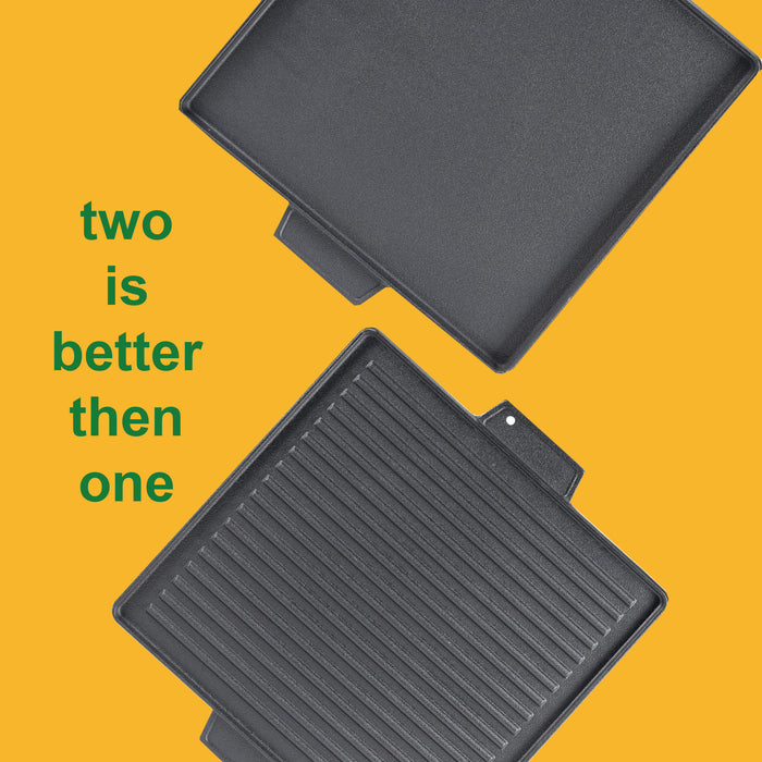 soleilux griglia bistecchiera 2 in 1 quadrata in ghisa universale antiaderente 40x40 cm liscia e rigata con 2 manici ean 8058753792224