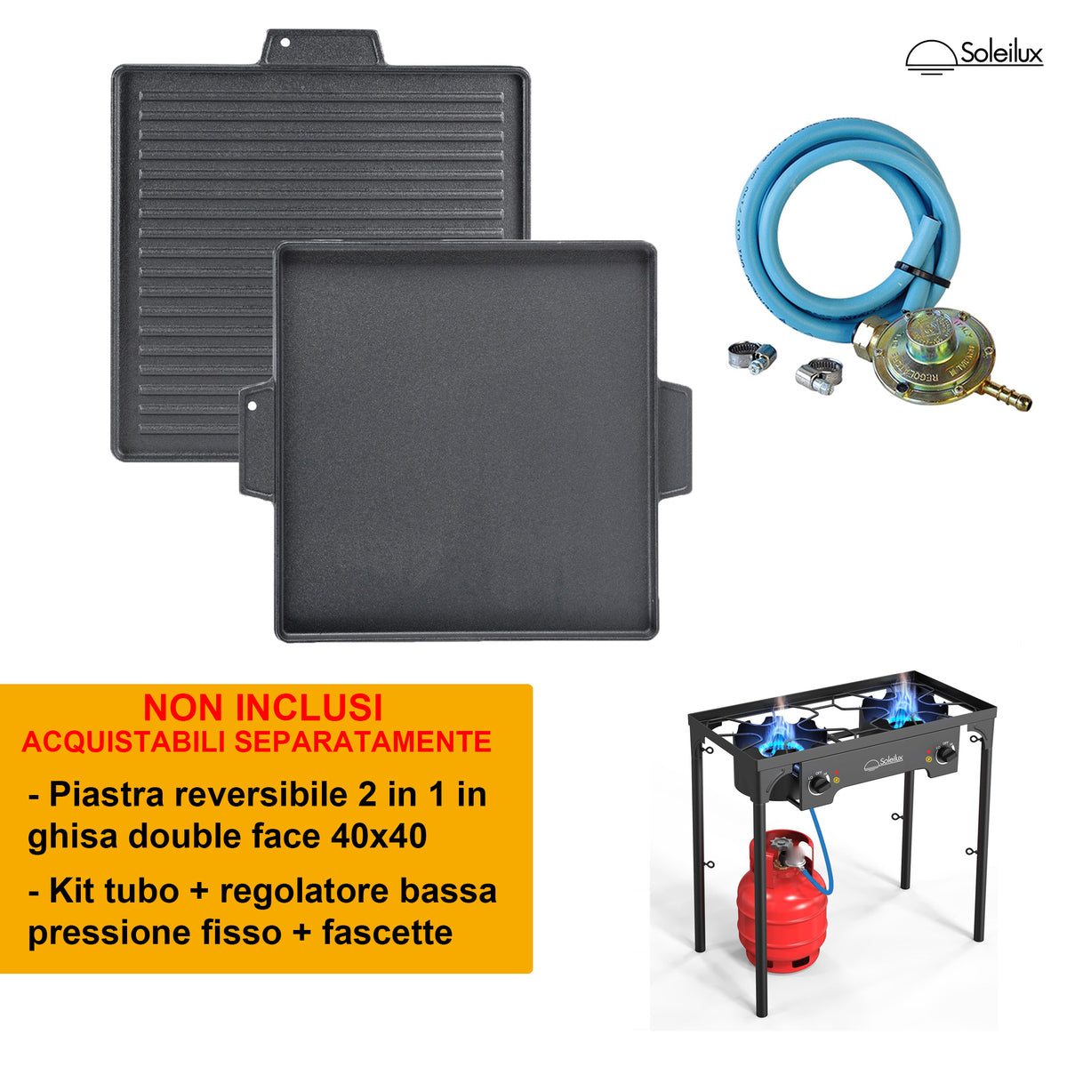 soleilux soleilux fornellone fornello 2 fuochi 75x38cm 3 in 1 rialzato da esterno gpl con accensione piezo h 81cm nero ean 8058753796642