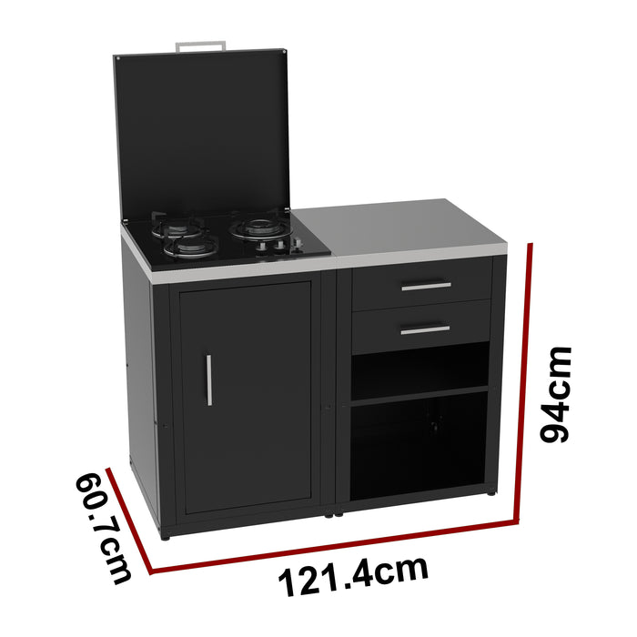 soleilux soleilux set cucina da esterno a gas 2 elementi con 2 cassetti estraibili struttura in acciaio e piano in acciaio inox nero ean 8058753799650