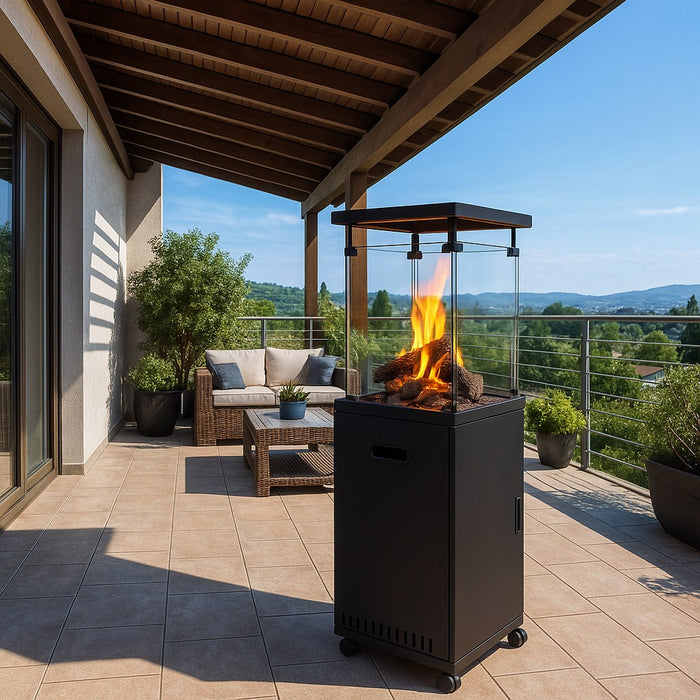 soleilux stufa patio a gas gpl 11 kw con accensione piezoelettrica e legnetti decorativi riscaldatore da esterno decorativo 42x42x h 140cm ideale per bar ristoranti strutture ean 8052780966351