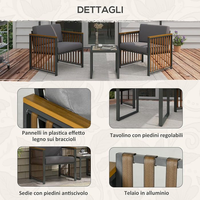 generico set da giardino 3 pezzi in rattan e acciaio con 2 sedie 66x68x68 cm e tavolino da caffe 45 cm