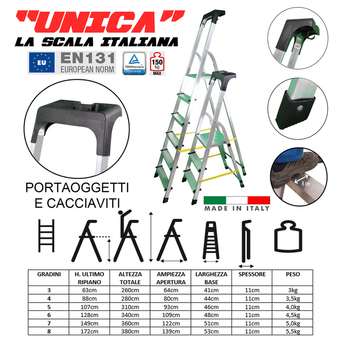 soleilux soleilux scala in alluminio unica 4 gradini con portaoggetti portata certificata 150kg en131 tuv ean 8058753796383