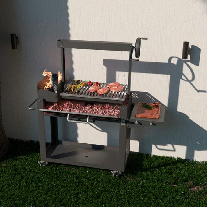 soleilux soleilux barbecue a legna o carbone con griglia regolabile a manovella struttura robusta con mensola ribaltabile e portalegna ean 8058753794754