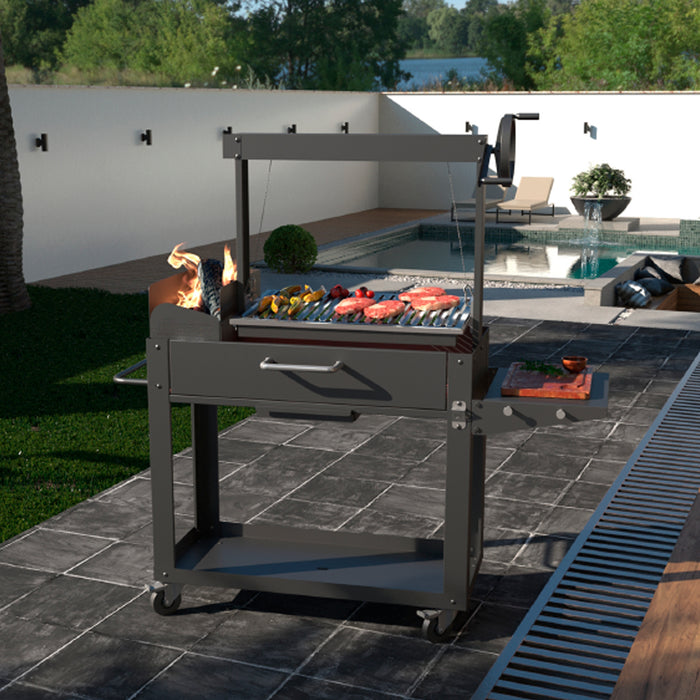 soleilux soleilux barbecue a legna o carbone con griglia regolabile a manovella struttura robusta con mensola ribaltabile e portalegna ean 8058753794754