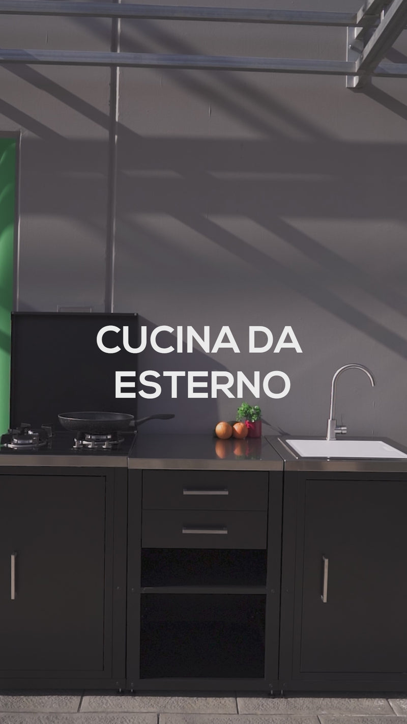 SOLEILUX Set Cucina da Esterno a Gas 3 Elementi con lavello, Rubinetto e Tagliere con 2 cassetti Estraibili - Struttura in Acciaio e Piano in Acciaio Inox - Nero-10