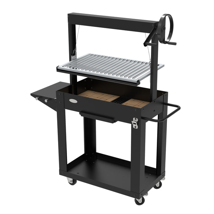Barbecue a Legna o Carbone "SMR" con Griglia Regolabile a Manovella – Struttura Robusta con Mensola Ribaltabile e Portalegna