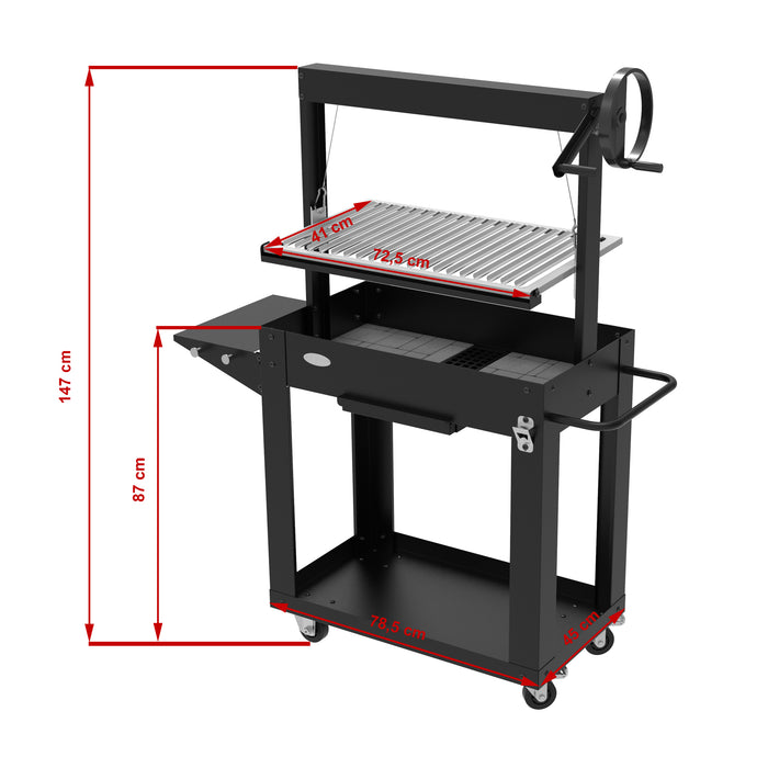 Barbecue a Legna o Carbone "SMR" con Griglia Regolabile a Manovella – Struttura Robusta con Mensola Ribaltabile e Portalegna