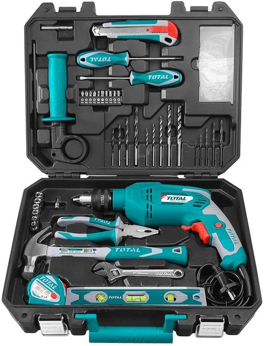 immagine-2-total-total-set-trapano-percussione-da-650w-mandrino-autoserrante-13mm-valigetta-con-101-utensili-tensione-220-240-v-5060-hz-ean-6925582191240